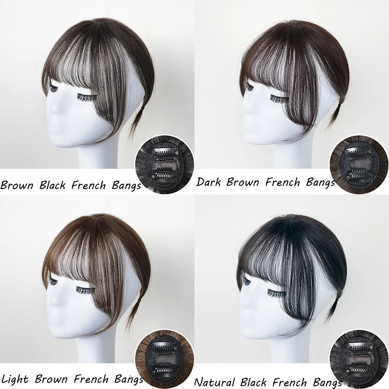 Wig Air Bangs Wig Piece Female Ultra-Thin Qi Bangs Without Trace 5X5CM Women Toupee With a Cut Bang Silk Skin Base Fringe