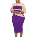 Women Dress for Work Elegant Office O Neck Three Quarter Sleeve Patchwork Sheath Package Hips Mid Calf Professional Business Hot