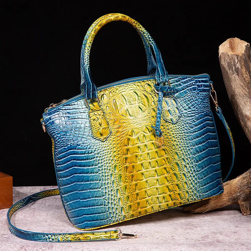 2025 Women's Crocodile Embossed Handbag Luxury Ombre Leather Purse Crossbody Shoulder Satchel Bag Gift