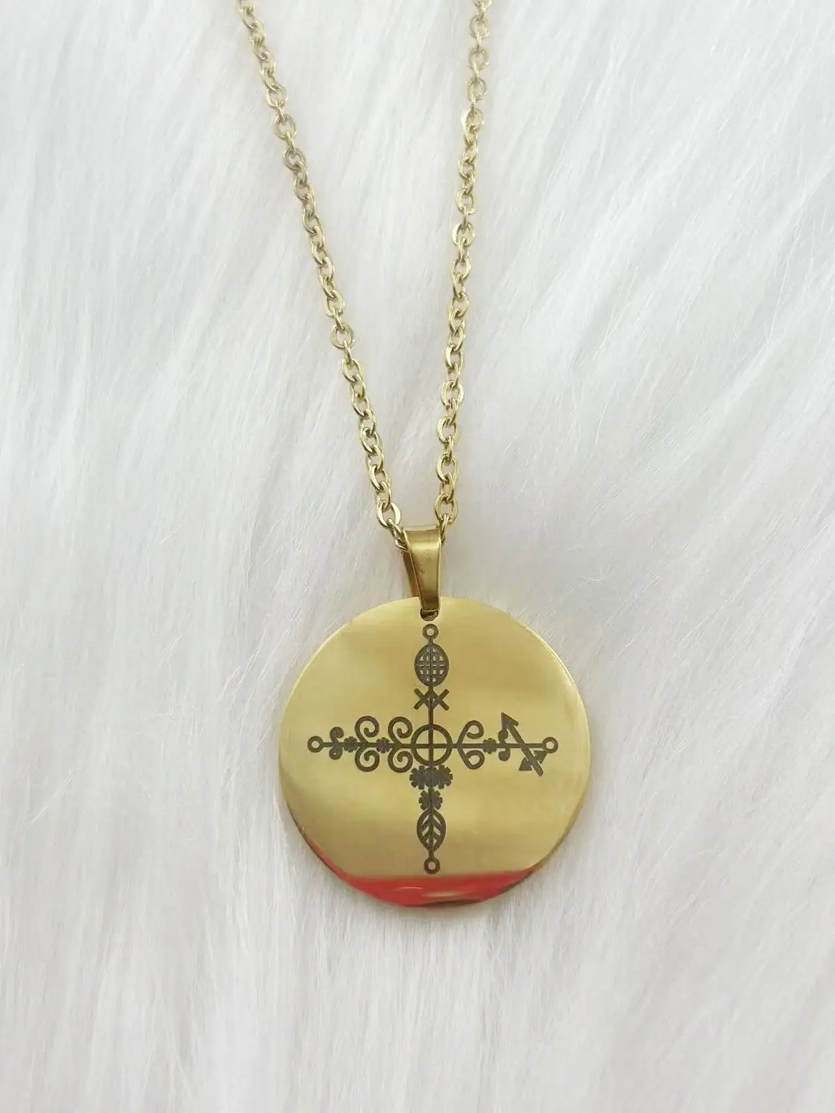 WOUWU Stainless Steel Jewelry Voodoo Veve Symbols Sigil Charm Vodou Lwa Loa Laser Engraving Amulet Talisman Pendant Necklace