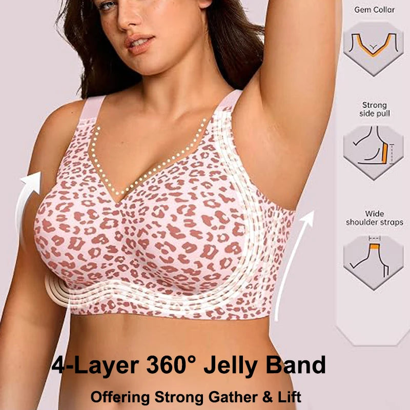 Leopard Jelly Bras No Underwire Push Up Wireless Bra Seamless Lift Bras Full Coverage Bralette Everyday Brassiere Plus Size