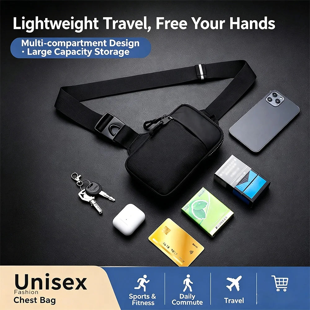 Fashionable Casual Crossbody Bag For Men's, Japanese Street Sports Mini Chest Bag Simple Lightweight Shoulder Bag For Commuting