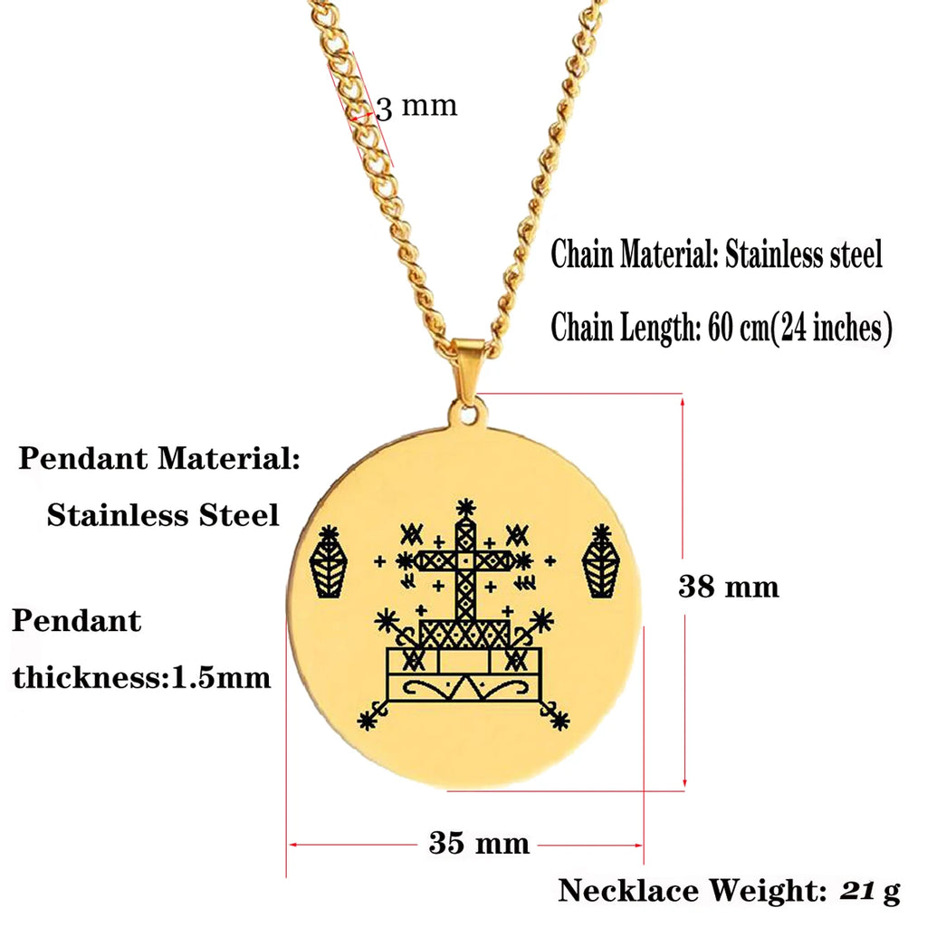 Stainless Steel Jewelry Voodoo Veve Symbols Sigil Charm Vodou Lwa Loa Laser Engraving Amulet Talisman Pendant Necklace
