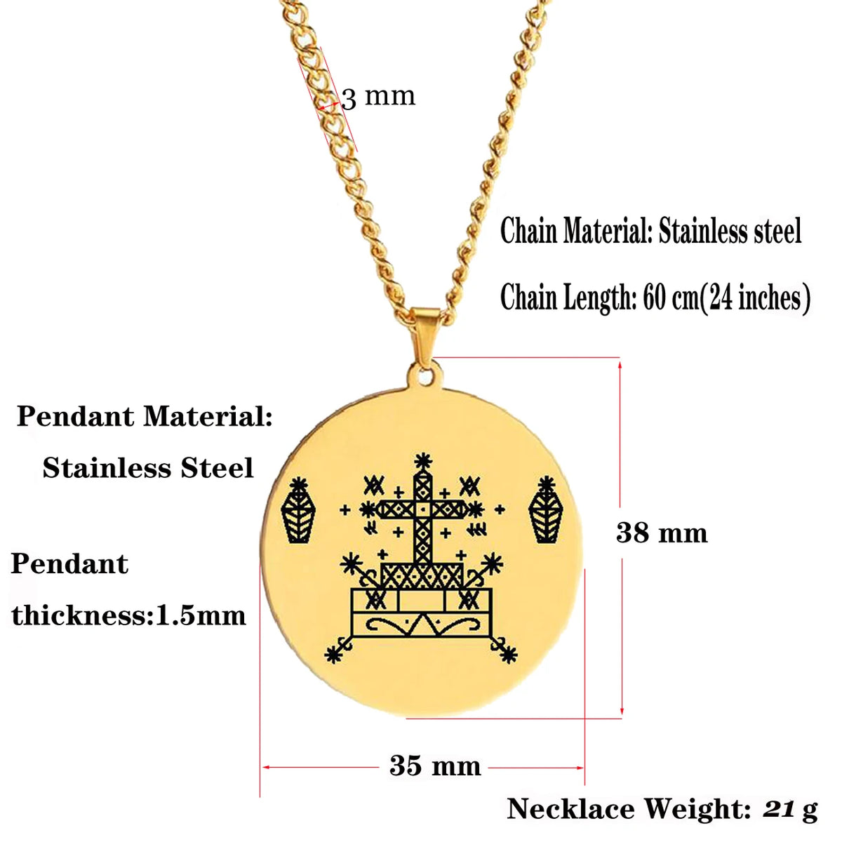 Stainless Steel Jewelry Voodoo Veve Symbols Sigil Charm Vodou Lwa Loa Laser Engraving Amulet Talisman Pendant Necklace