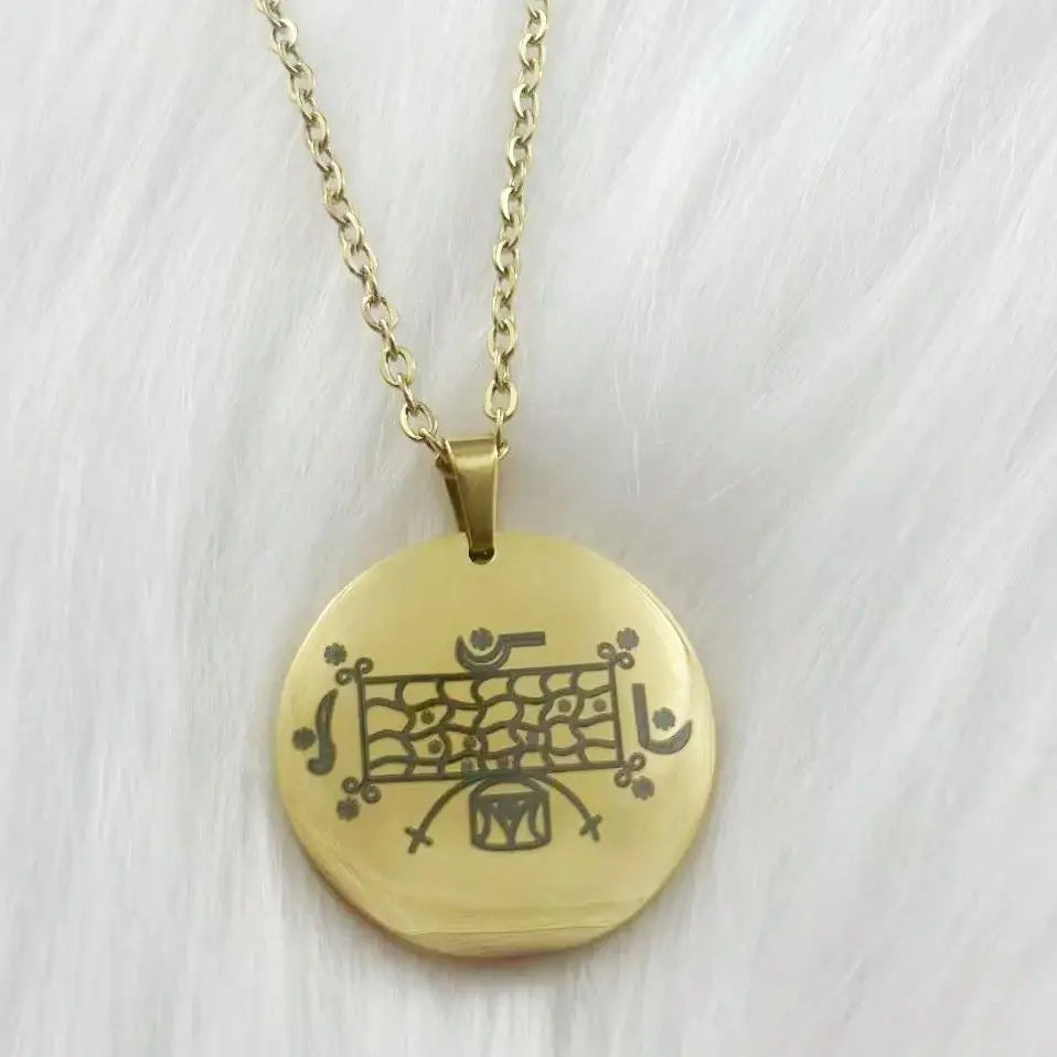 WOUWU Stainless Steel Jewelry Voodoo Veve Symbols Sigil Charm Vodou Lwa Loa Laser Engraving Amulet Talisman Pendant Necklace