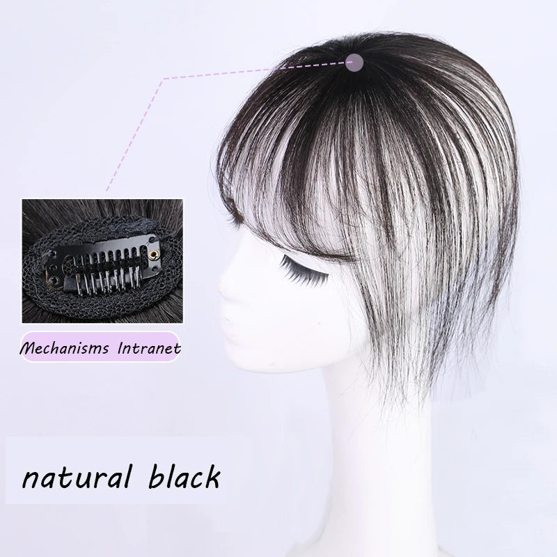 Wig Air Bangs Wig Piece Female Ultra-Thin Qi Bangs Without Trace 5X5CM Women Toupee With a Cut Bang Silk Skin Base Fringe