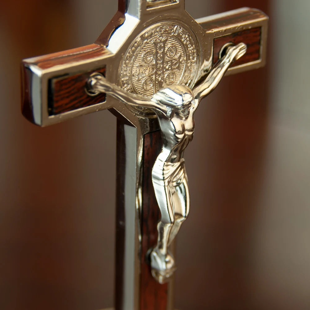 Catholic Cross Saint Benedict Cross 3.5In Gold Silver Plated Alloy Craft Church Spiritual Gift Religious Decor