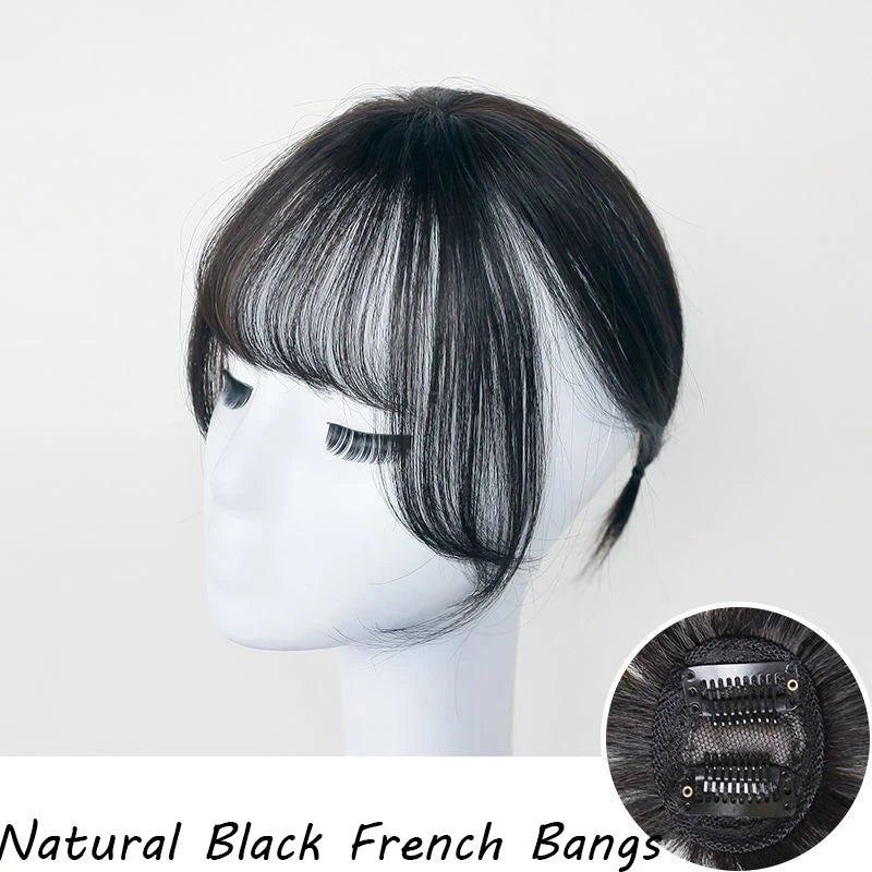 Wig Air Bangs Wig Piece Female Ultra-Thin Qi Bangs Without Trace 5X5CM Women Toupee With a Cut Bang Silk Skin Base Fringe