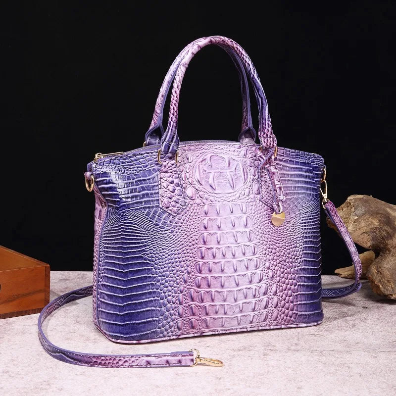 2025 Women's Crocodile Embossed Handbag Luxury Ombre Leather Purse Crossbody Shoulder Satchel Bag Gift