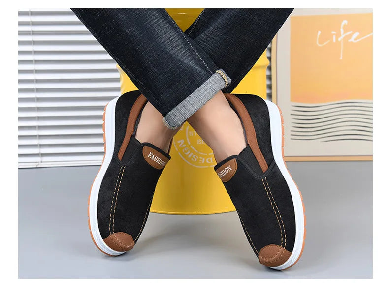 Winter Men Short Plush Warm Shoes Indoor Loafer Casual Suede New Suede Fur Black Cotton Platform Shoes Flats Platform Shoes