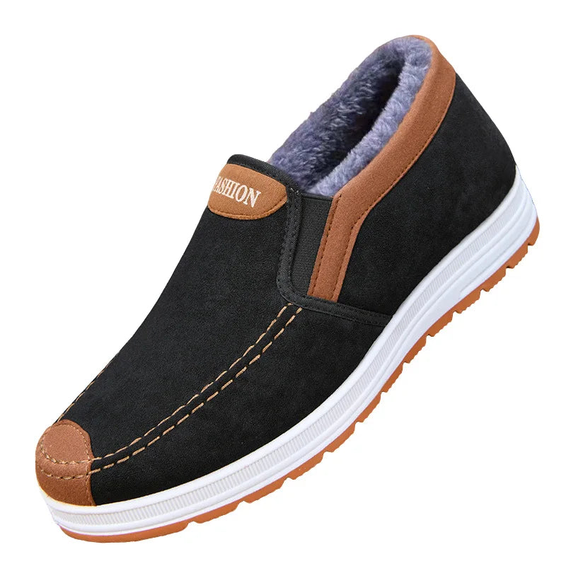 Winter Men Short Plush Warm Shoes Indoor Loafer Casual Suede New Suede Fur Black Cotton Platform Shoes Flats Platform Shoes