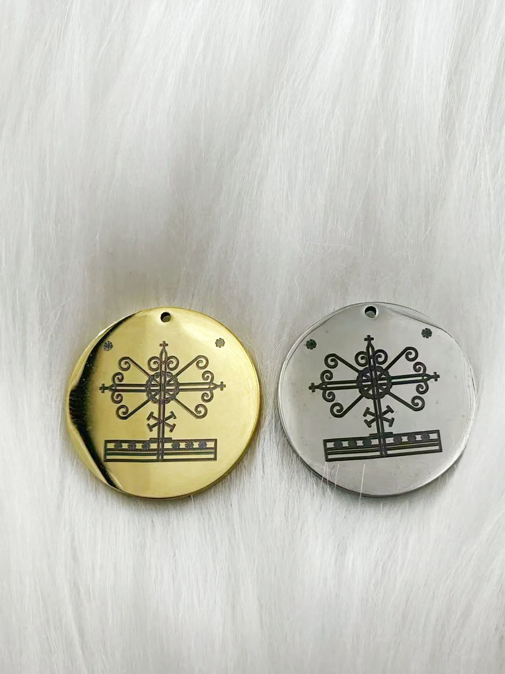 WOUWU Stainless Steel Jewelry Voodoo Veve Symbols Sigil Charm Vodou Lwa Loa Laser Engraving Amulet Talisman Pendant Necklace