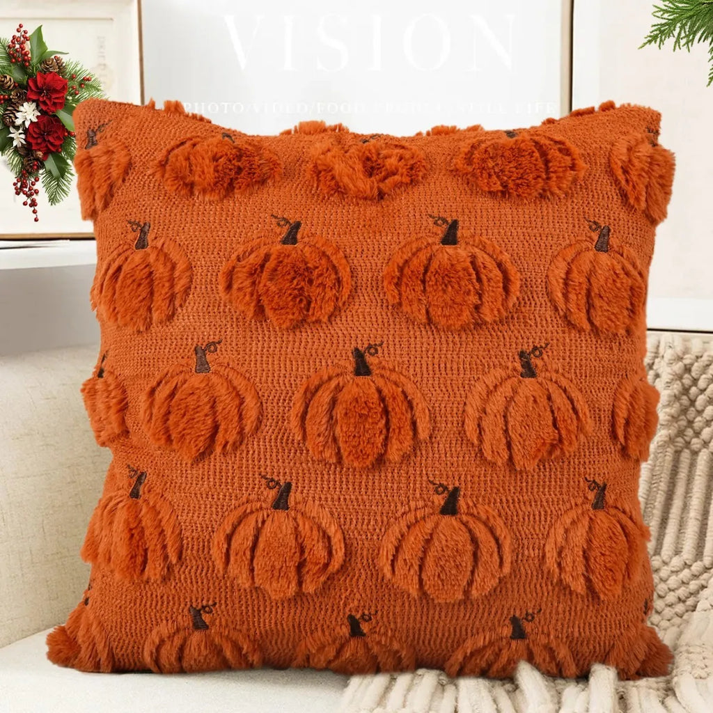 Halloween Pumpkin Ghost Plush Pillowcase Cover Fun Holiday Decoration Cushion for Living Room