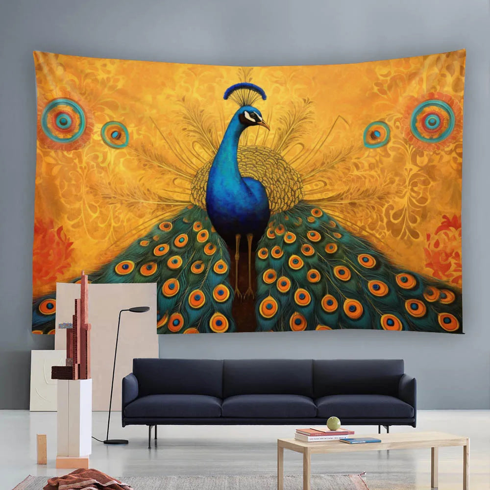 Peacock Oil Painting Tapestry Multi-Size Wall Hanging for Bedroom Dormitory Living Room Home Decor Background Cloth