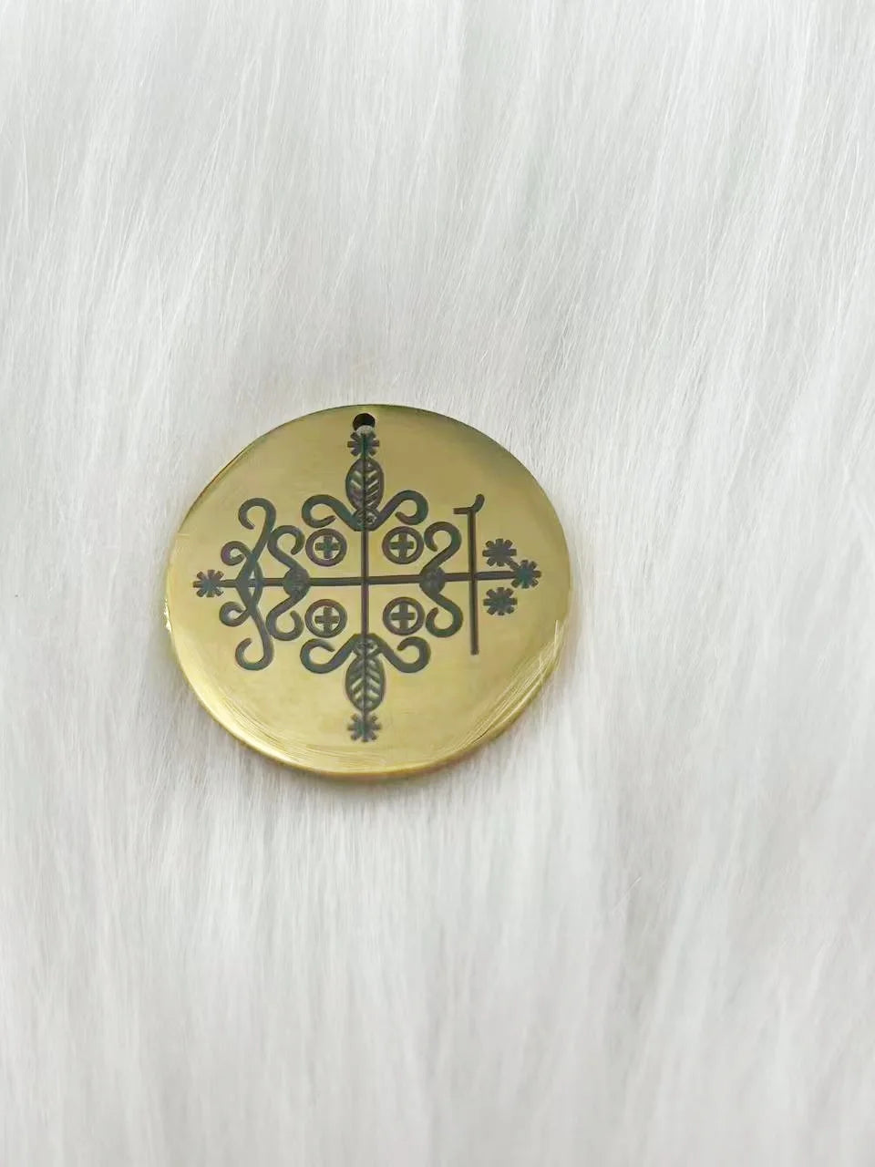 WOUWU Stainless Steel Jewelry Voodoo Veve Symbols Sigil Charm Vodou Lwa Loa Laser Engraving Amulet Talisman Pendant Necklace