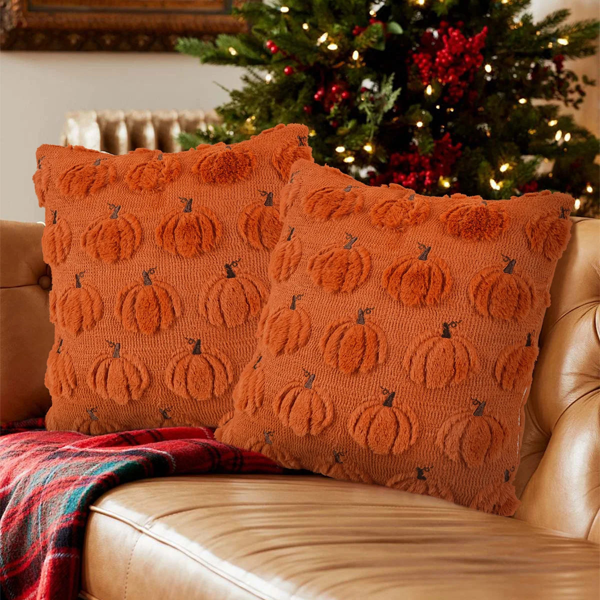 Halloween Pumpkin Ghost Plush Pillowcase Cover Fun Holiday Decoration Cushion for Living Room
