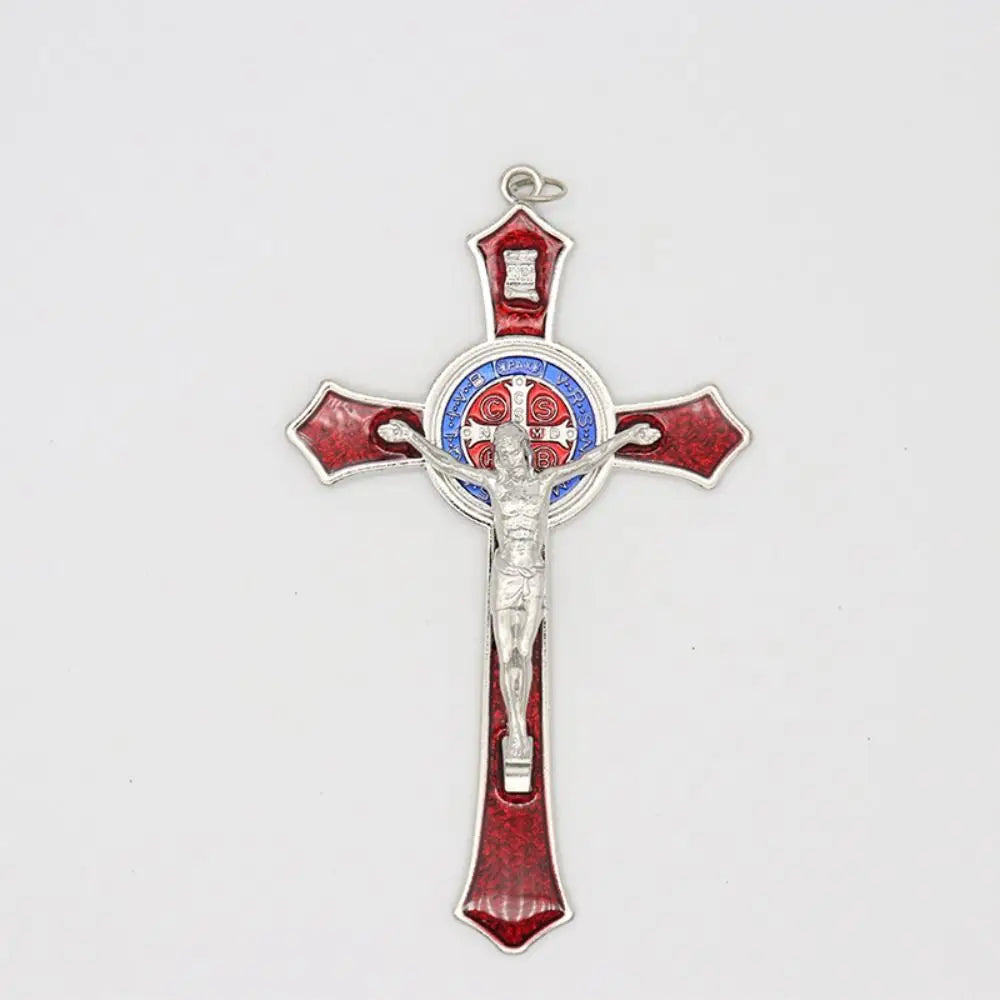 Saint Benedict Benedictine Red Enamel Protection Wall Crucifix Cross Catholic San Benito Medal Prayer Decoration