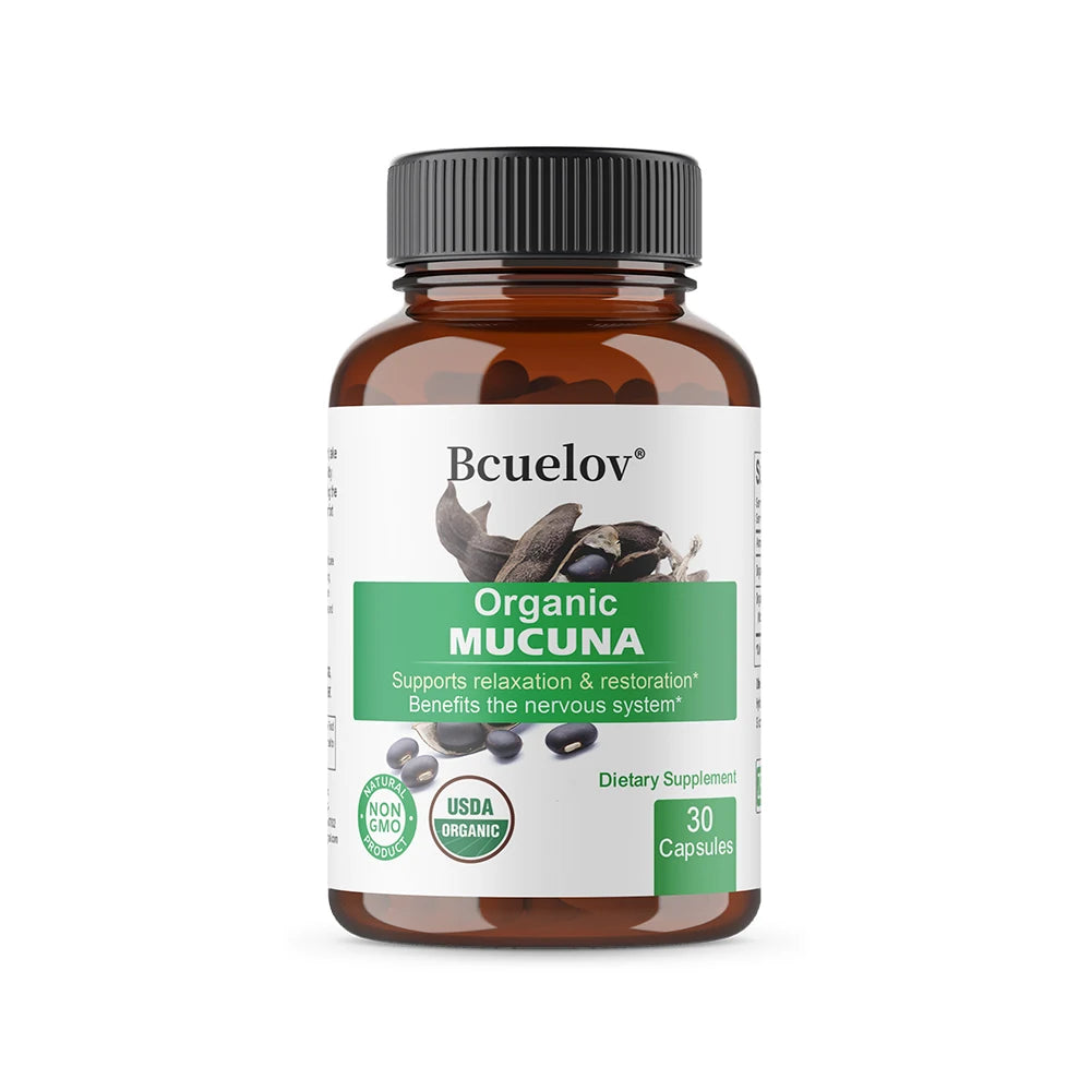 Organic Mucuna Capsules - Supports Relaxation and Well-Being - Natural Herbal Supplement for Nervous System Health
