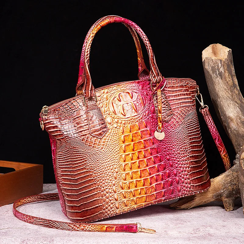 2025 Women's Crocodile Embossed Handbag Luxury Ombre Leather Purse Crossbody Shoulder Satchel Bag Gift