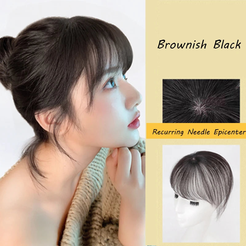Wig Air Bangs Wig Piece Female Ultra-Thin Qi Bangs Without Trace 5X5CM Women Toupee With a Cut Bang Silk Skin Base Fringe