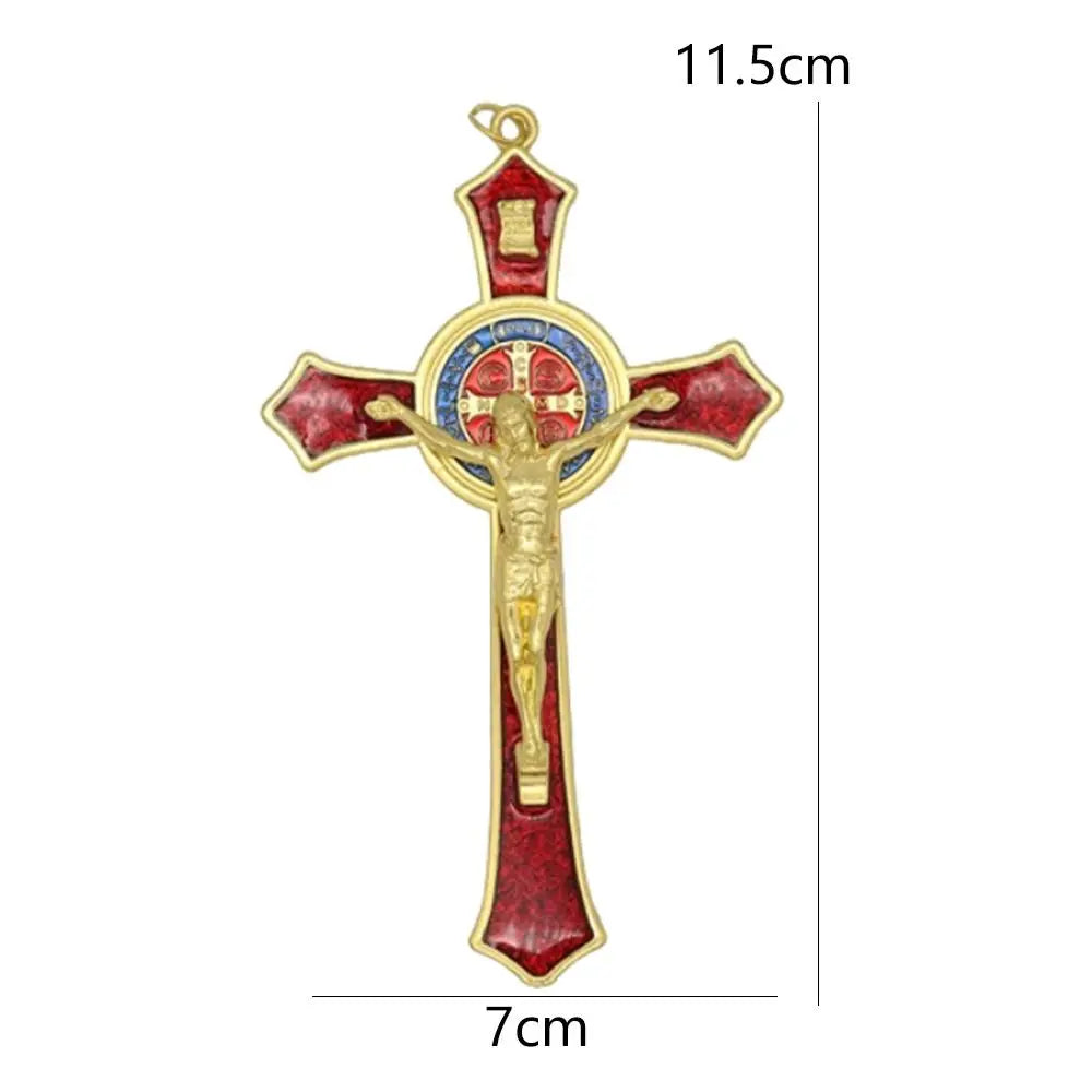 Saint Benedict Benedictine Red Enamel Protection Wall Crucifix Cross Catholic San Benito Medal Prayer Decoration