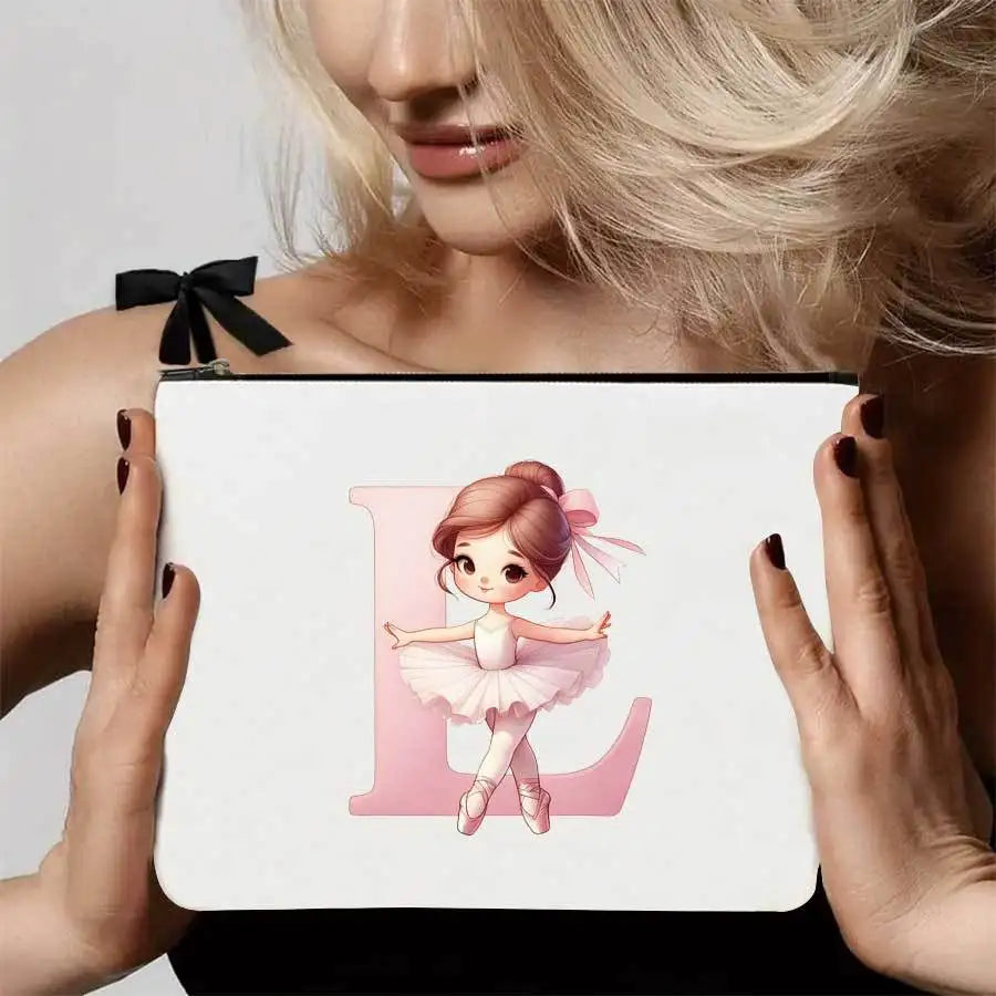 Balle Girl Printed Cosmetic Bag Women 26 Letters Alphabet Make Up Bag Portable Travel Bags Organizer Pouch Handbags Zipper Purse