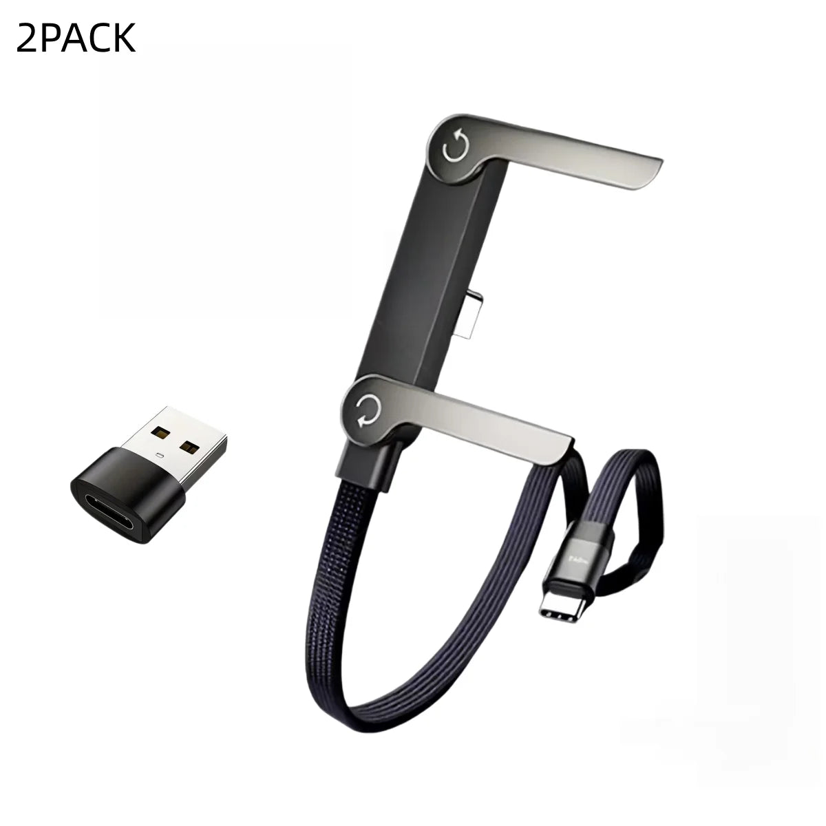 2-in-1 Invisible Holder Charger Cable, 240w Fast Charging Cord with Built-in Phone Stand, Multi Nylon Braided with Hidden Foldin