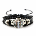 Saint Benedict Medal Leather Bracelet Catholic San Benito Glass Dome Snap Buttons Bangles Men Women Jewelry Accessories