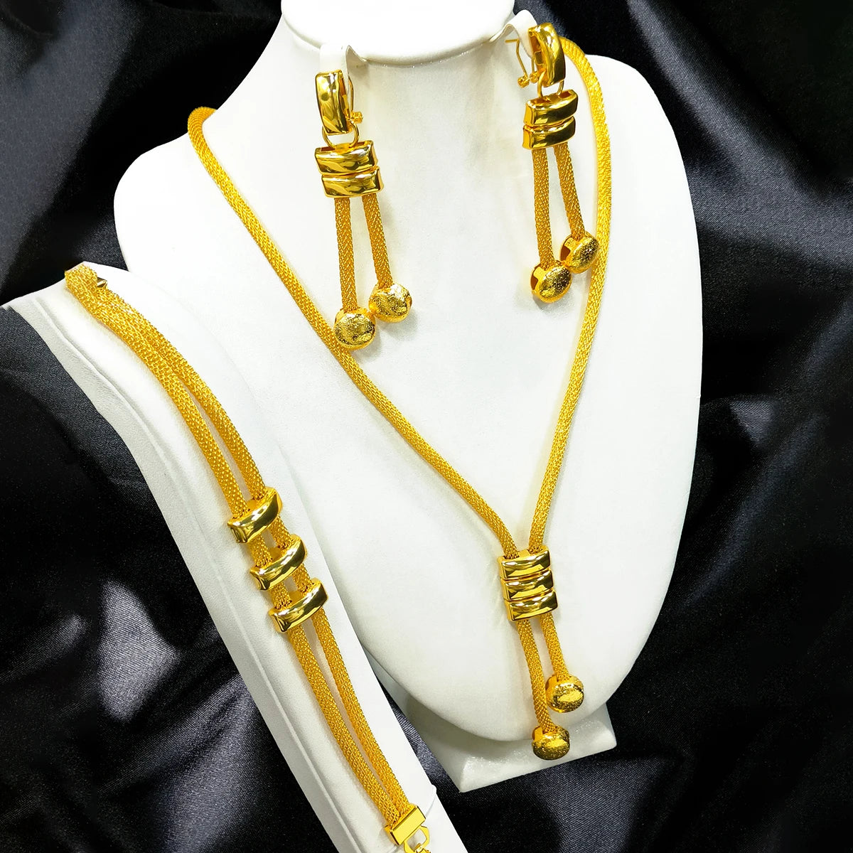 African Bead Jewelry Set For Women Dubai Indian Gold Plated Necklace Earrings Nigeria Bridal Wedding Party Gift Jewellery