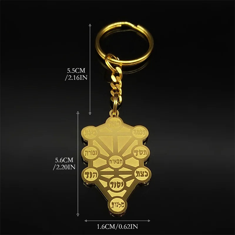 Kabbalah Sephirot Tree of Life Hebrew Key Chains for Women Men Cabala Stainless Steel Chain Bag Pendants Jewelry Gifts