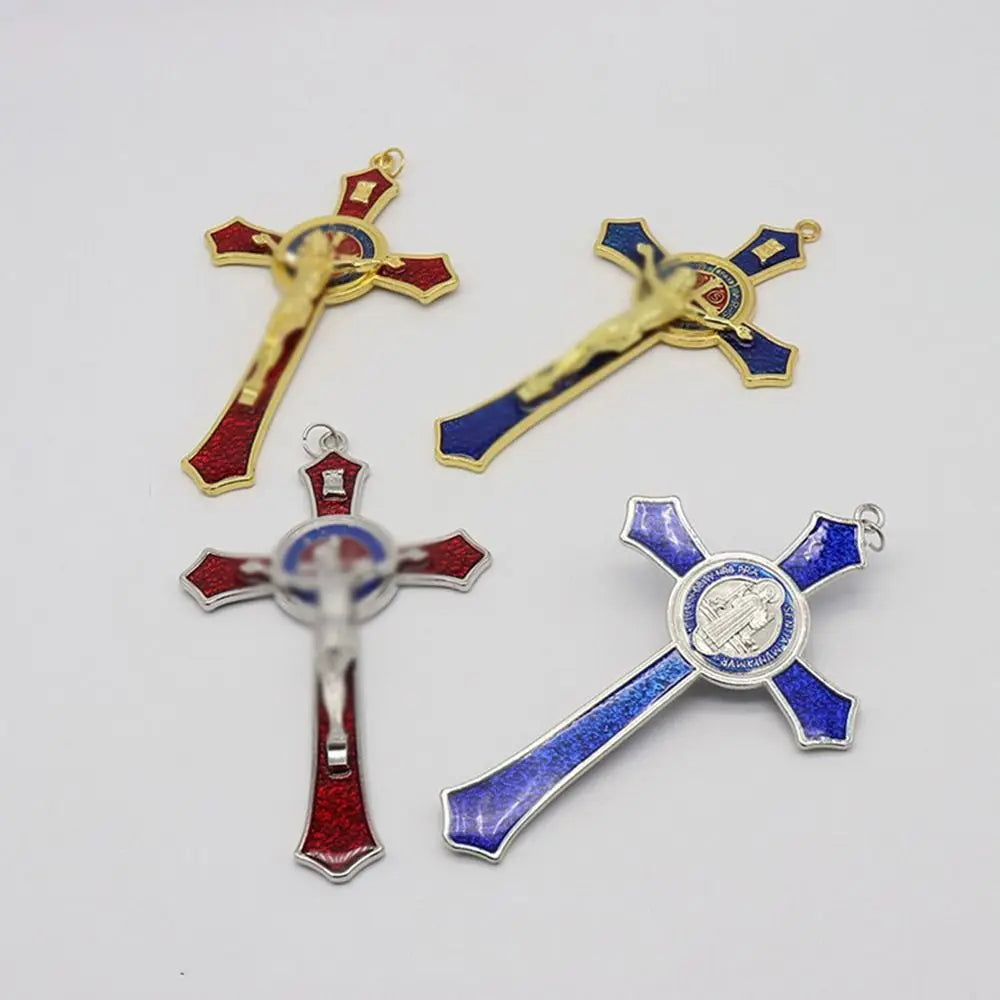 Saint Benedict Benedictine Red Enamel Protection Wall Crucifix Cross Catholic San Benito Medal Prayer Decoration