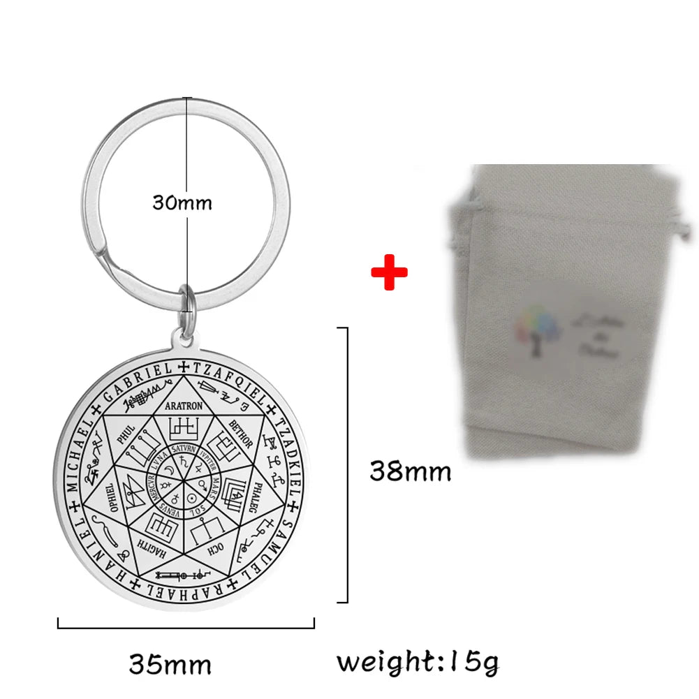 Dawapara Vintage Stainless Steel The Seal of The Seven Archangels Pendant Keychain Kabbalah Protection Amulet