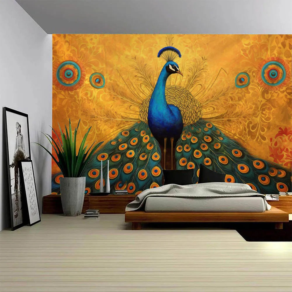 Peacock Oil Painting Tapestry Multi-Size Wall Hanging for Bedroom Dormitory Living Room Home Decor Background Cloth