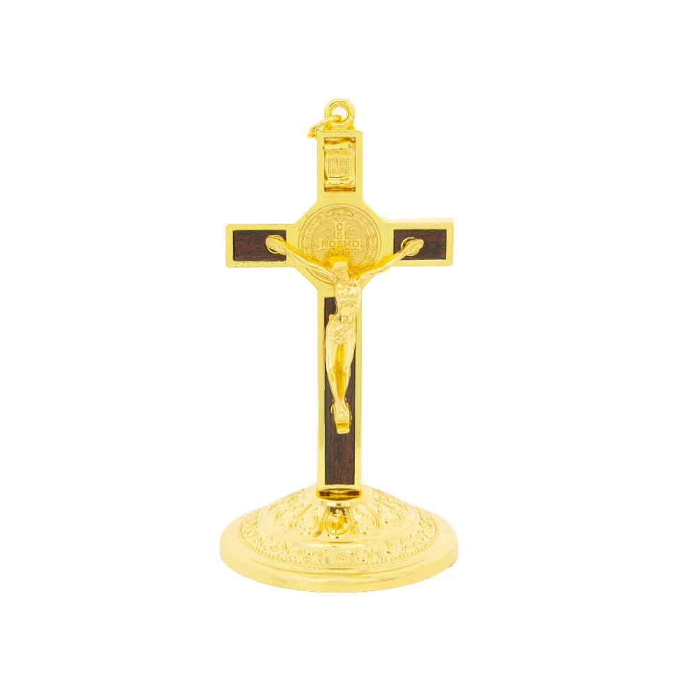 Catholic Cross Saint Benedict Cross 3.5In Gold Silver Plated Alloy Craft Church Spiritual Gift Religious Decor