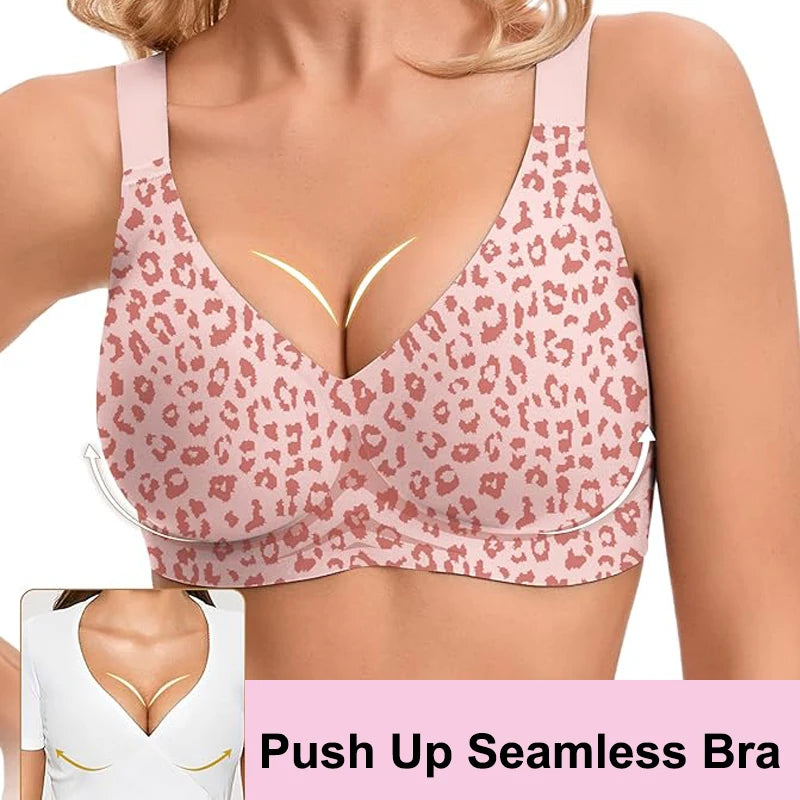 Leopard Jelly Bras No Underwire Push Up Wireless Bra Seamless Lift Bras Full Coverage Bralette Everyday Brassiere Plus Size
