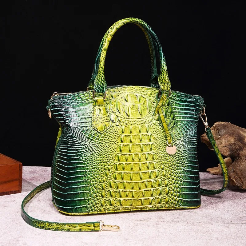 2025 Women's Crocodile Embossed Handbag Luxury Ombre Leather Purse Crossbody Shoulder Satchel Bag Gift
