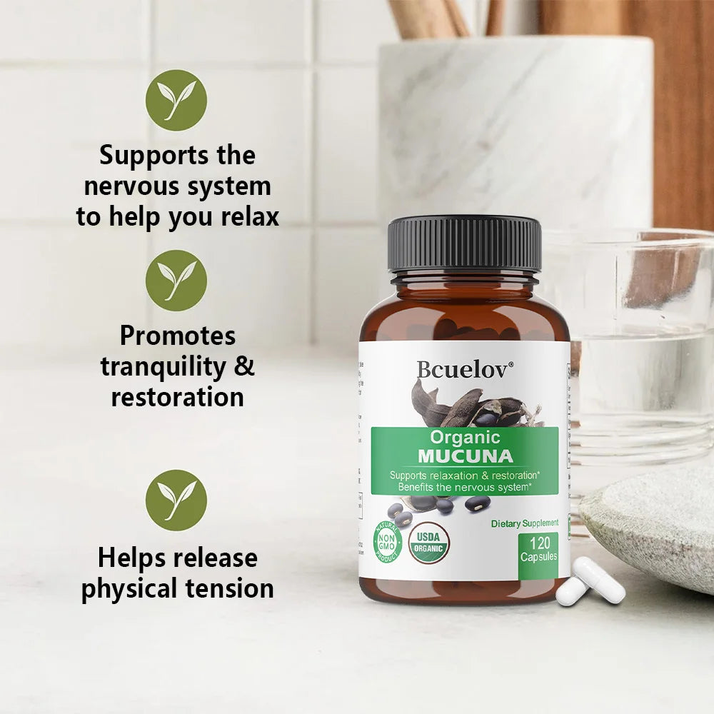 Organic Mucuna Capsules - Supports Relaxation and Well-Being - Natural Herbal Supplement for Nervous System Health