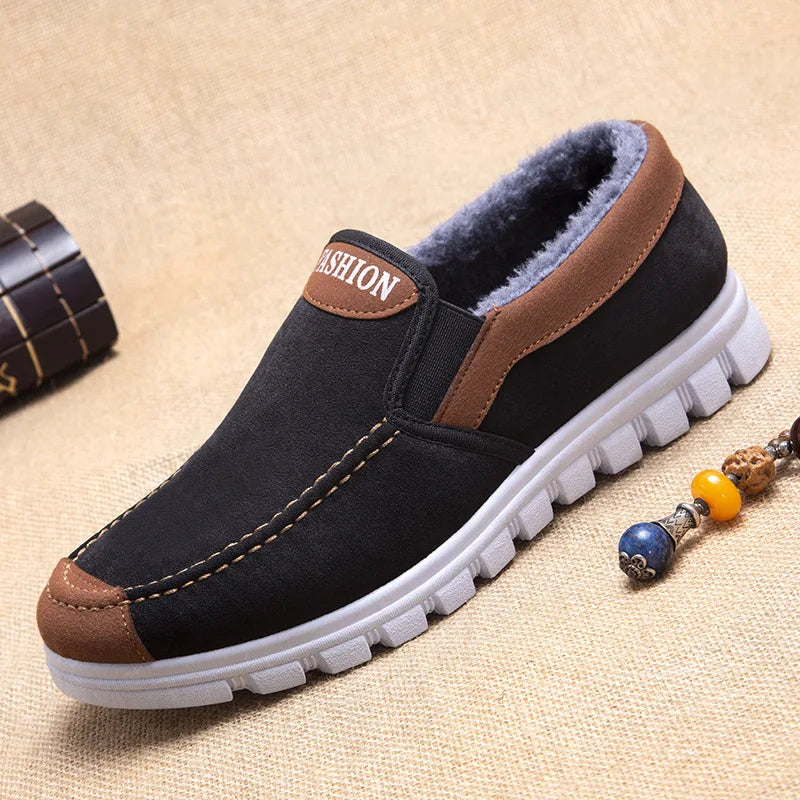 Winter Men Short Plush Warm Shoes Indoor Loafer Casual Suede New Suede Fur Black Cotton Platform Shoes Flats Platform Shoes