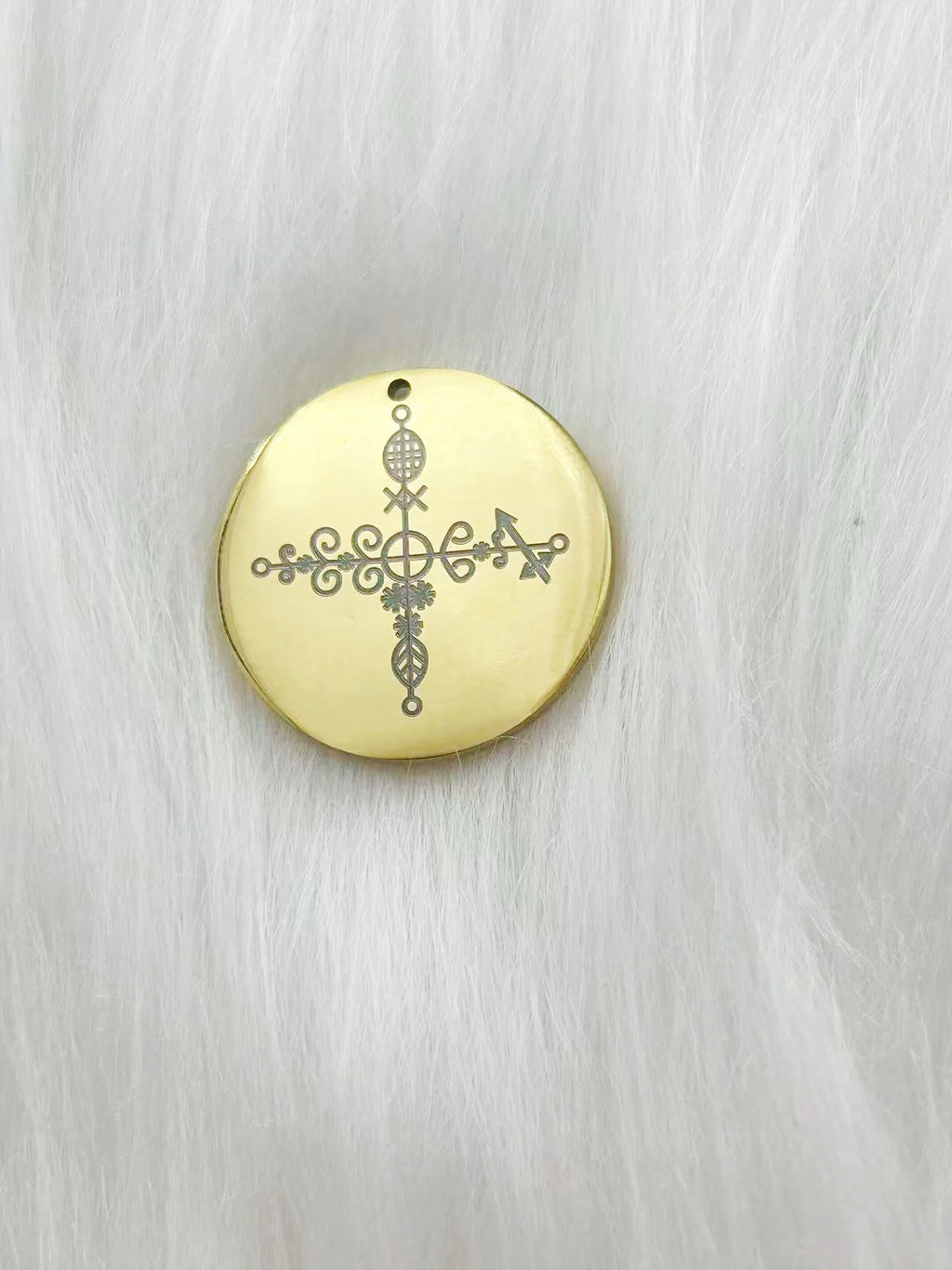 WOUWU Stainless Steel Jewelry Voodoo Veve Symbols Sigil Charm Vodou Lwa Loa Laser Engraving Amulet Talisman Pendant Necklace