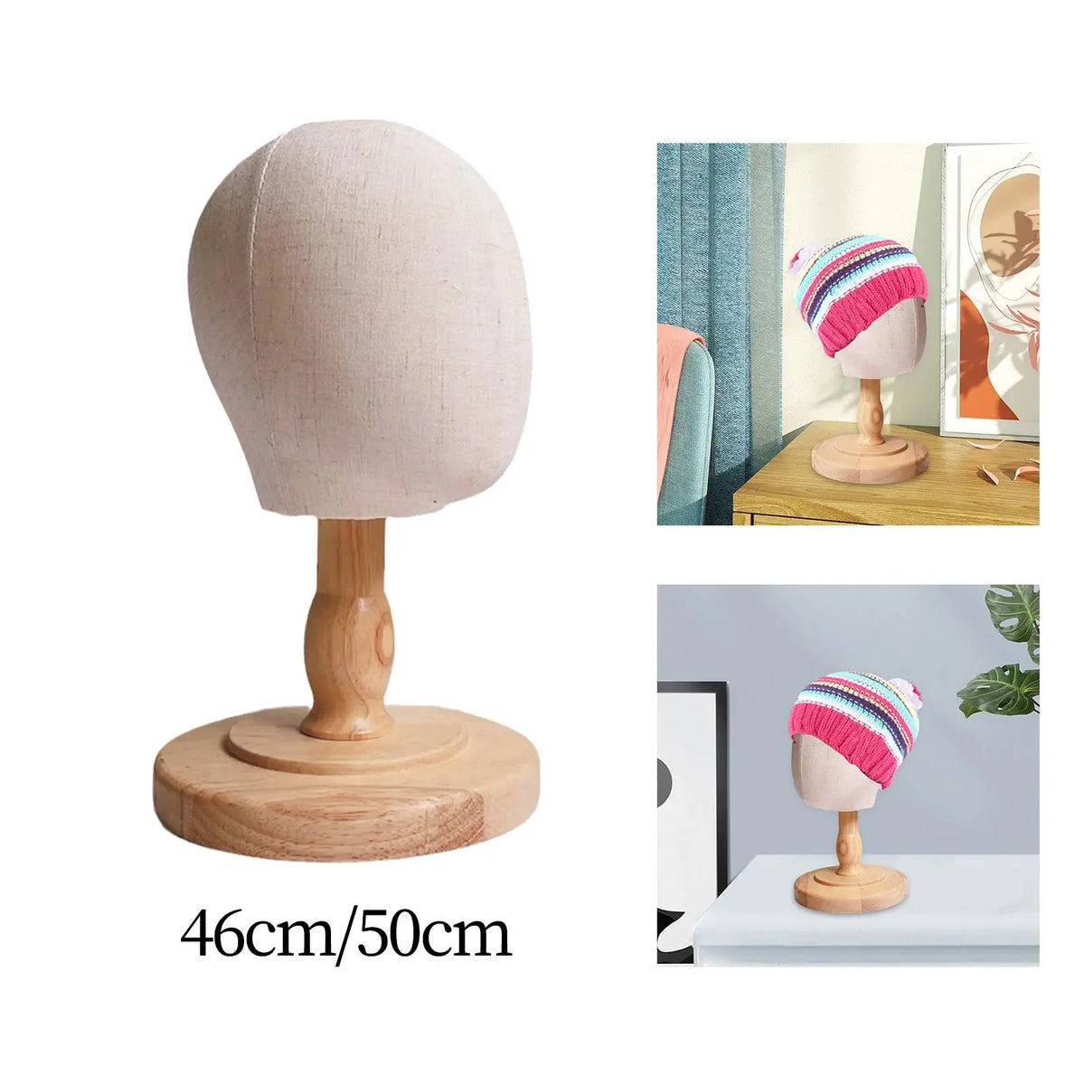 Wig Stand for Kids with Detachable Wood Stand Multipurpose Mannequin Head Hat Display Holder Dome Model Head for Household Salon