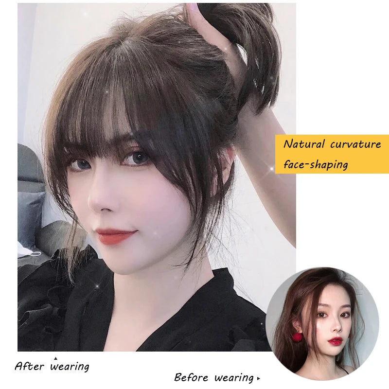 Wig Air Bangs Wig Piece Female Ultra-Thin Qi Bangs Without Trace 5X5CM Women Toupee With a Cut Bang Silk Skin Base Fringe