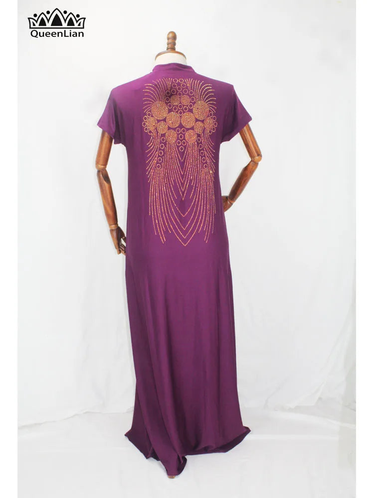 New African Design Bazin  Long Stick Diamond Short Sleeve High Collar Dashiki  For Lady african print dresses