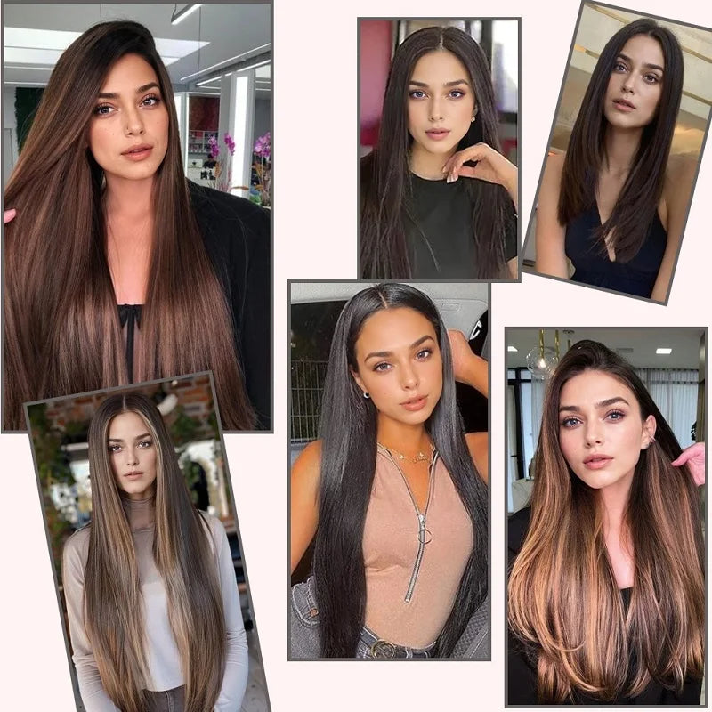 WIGSIN 24Inch Synthetic 7Pcs/set Long Straight Hair Extension 16Clips Hairstyle Black Blonde Hairpiece for Women
