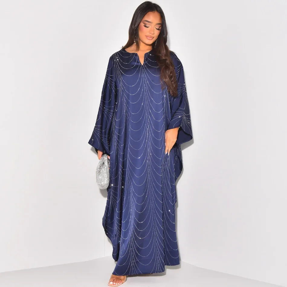 Eid Mubarak Djellaba Ramadan Muslim Women Maxi Dress Diamonds Abaya Dubai Kaftan Robe Kebaya Caftan Femme Musulmane Vestidos