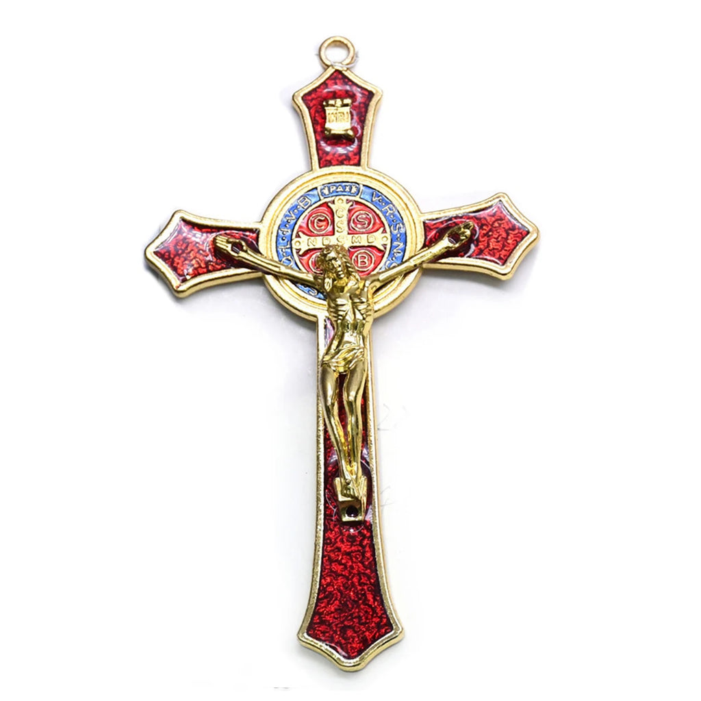 Saint Benedict Benedictine Red Enamel 4.7X2.7 Inch Protection Wall Crucifix Cross Catholic San Benito Medalla Prayer Decoration