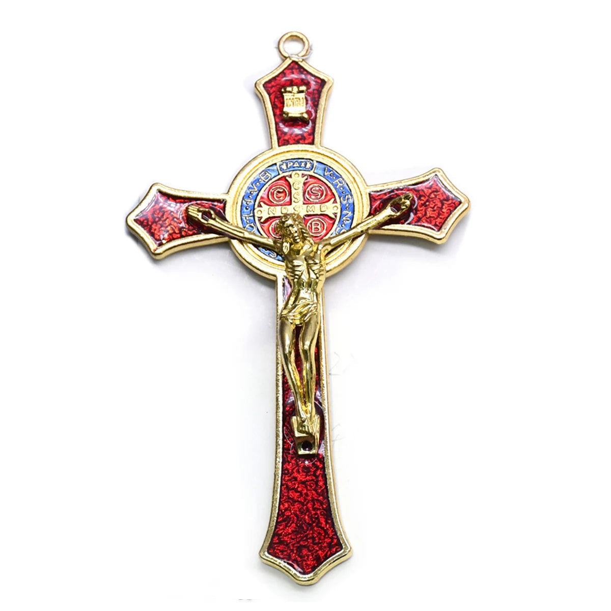 Saint Benedict Benedictine Red Enamel 4.7X2.7 Inch Protection Wall Crucifix Cross Catholic San Benito Medalla Prayer Decoration