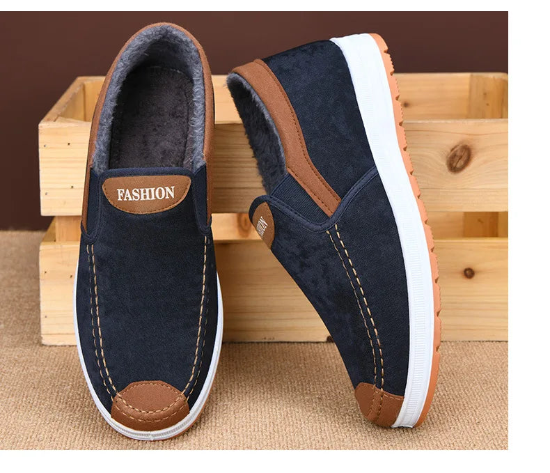 Winter Men Short Plush Warm Shoes Indoor Loafer Casual Suede New Suede Fur Black Cotton Platform Shoes Flats Platform Shoes