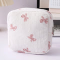 Corduroy Quilted Mini Cosmetic Bag with Floral Bear Pattern, Square Sanitary Napkin Storage, Portable Coin Purse/Key Pouch