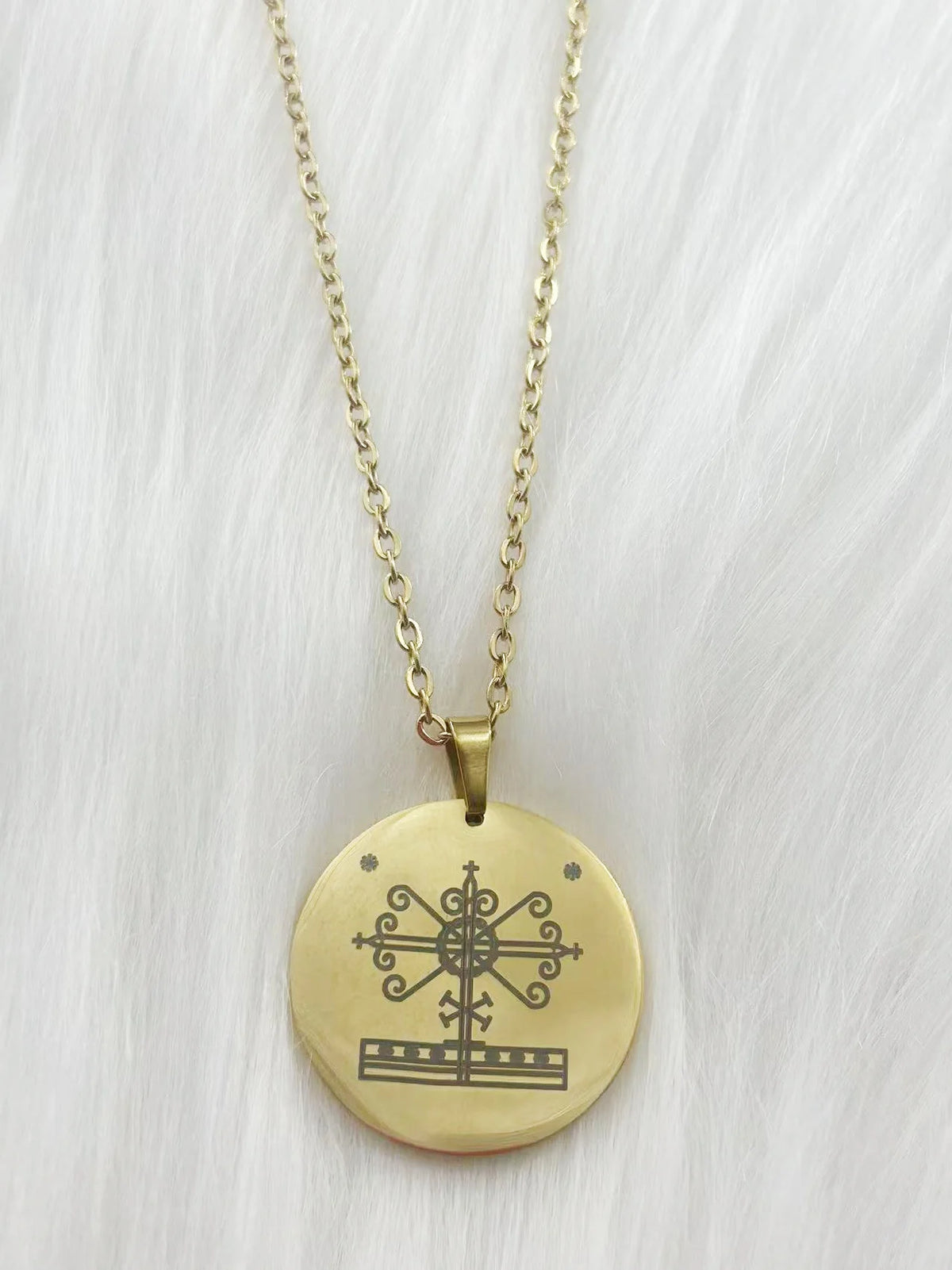 WOUWU Stainless Steel Jewelry Voodoo Veve Symbols Sigil Charm Vodou Lwa Loa Laser Engraving Amulet Talisman Pendant Necklace