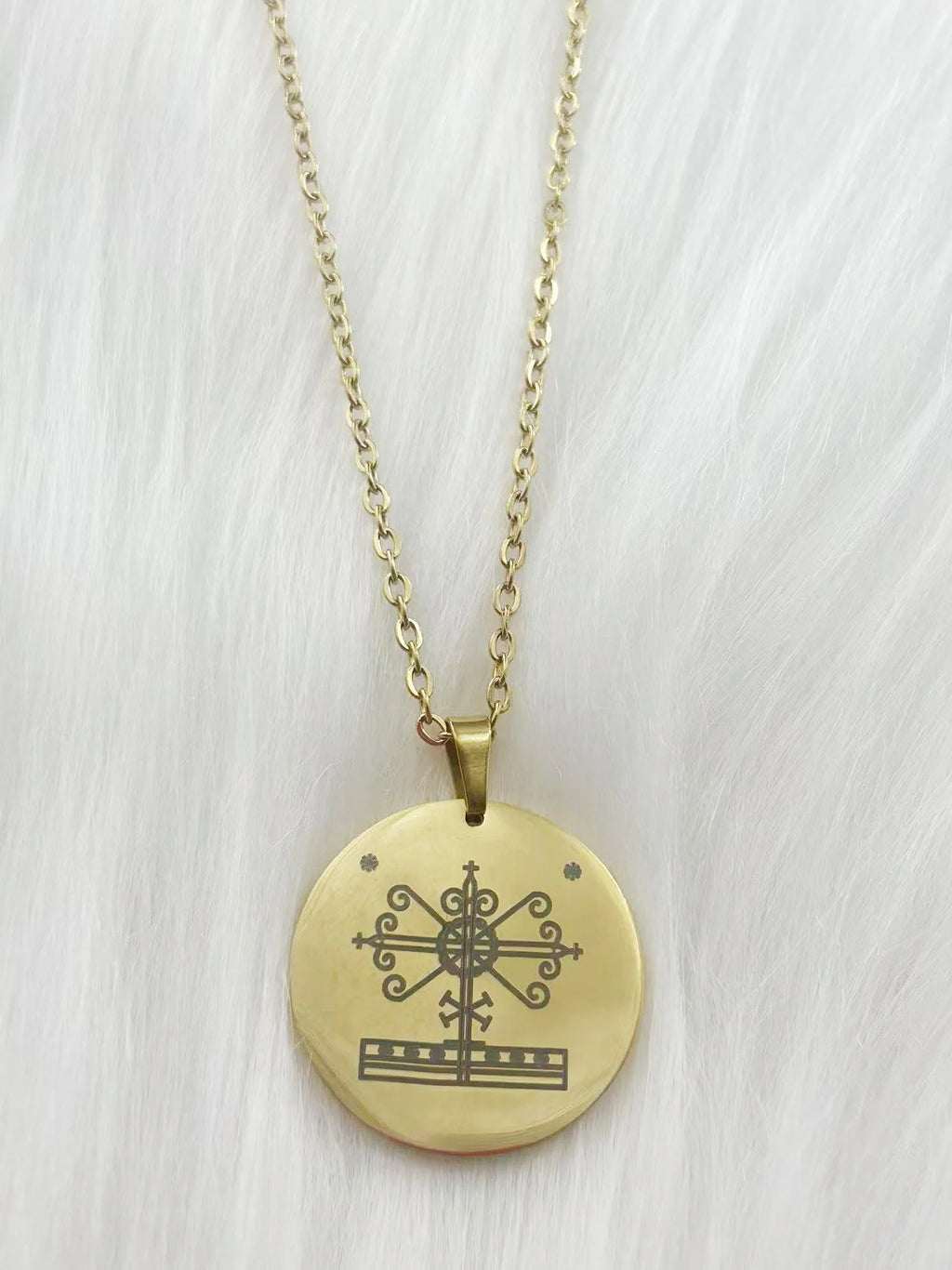 WOUWU Stainless Steel Jewelry Voodoo Veve Symbols Sigil Charm Vodou Lwa Loa Laser Engraving Amulet Talisman Pendant Necklace